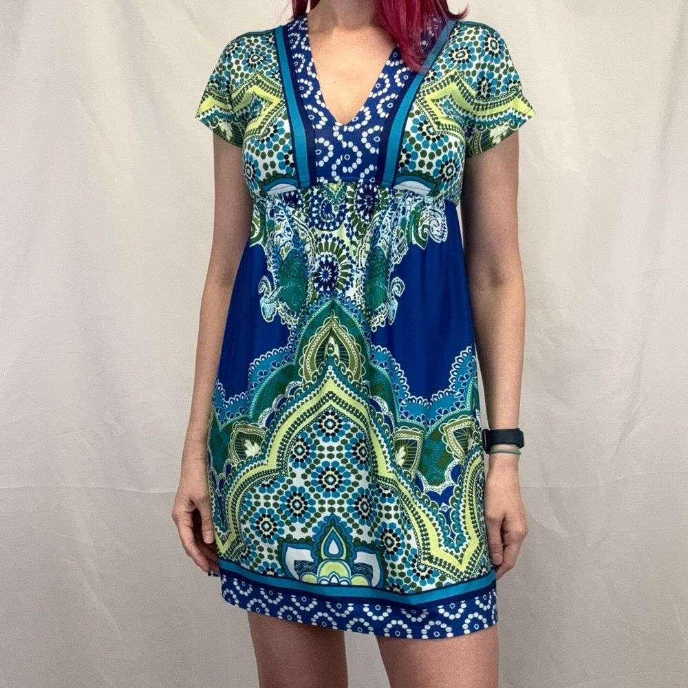 Maurices Women’s Paisley Beach Cover Up Dress Blue Green Mini XS